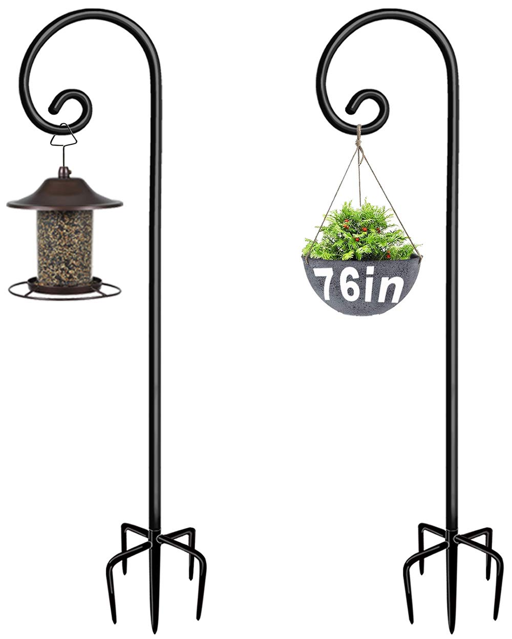 Artigarden outdoor shepherd hooks 76-inch with five-prong base for stable bird feeders.