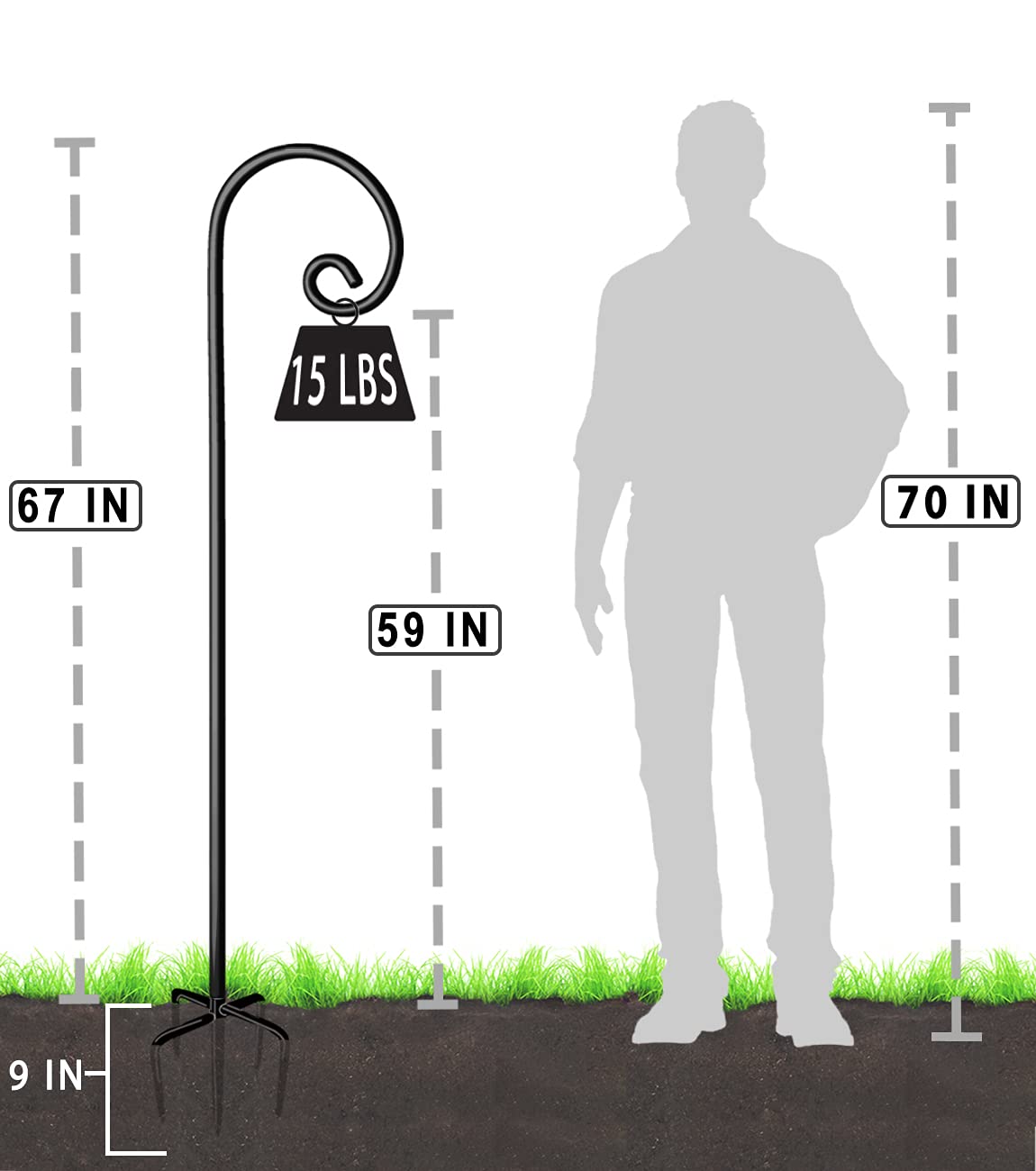 Artigarden adjustable height shepherd hook for flexible display heights.