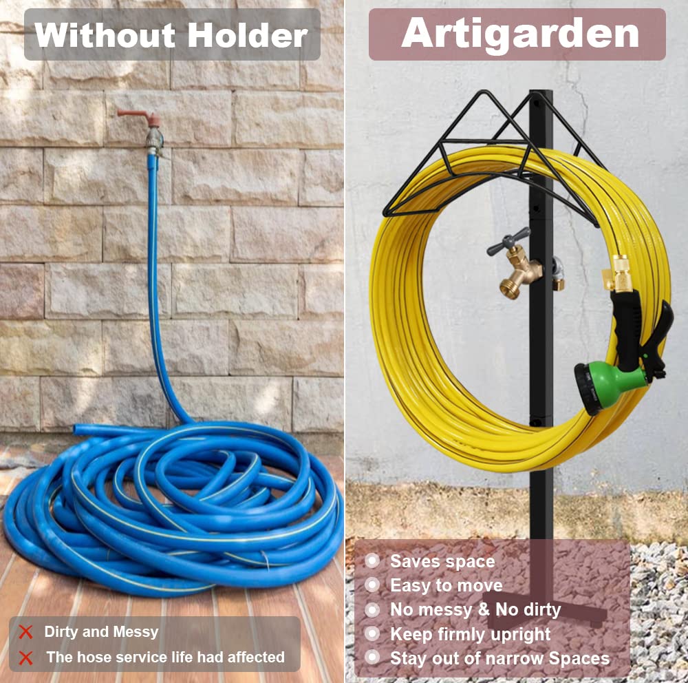 Artigarden rustproof metal hose stand with protective coating for outdoor durability.