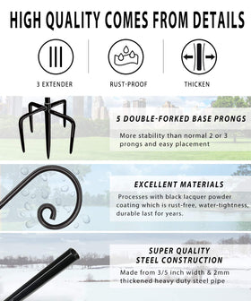 Artigarden black-coated steel shepherd hook endures outdoor use.