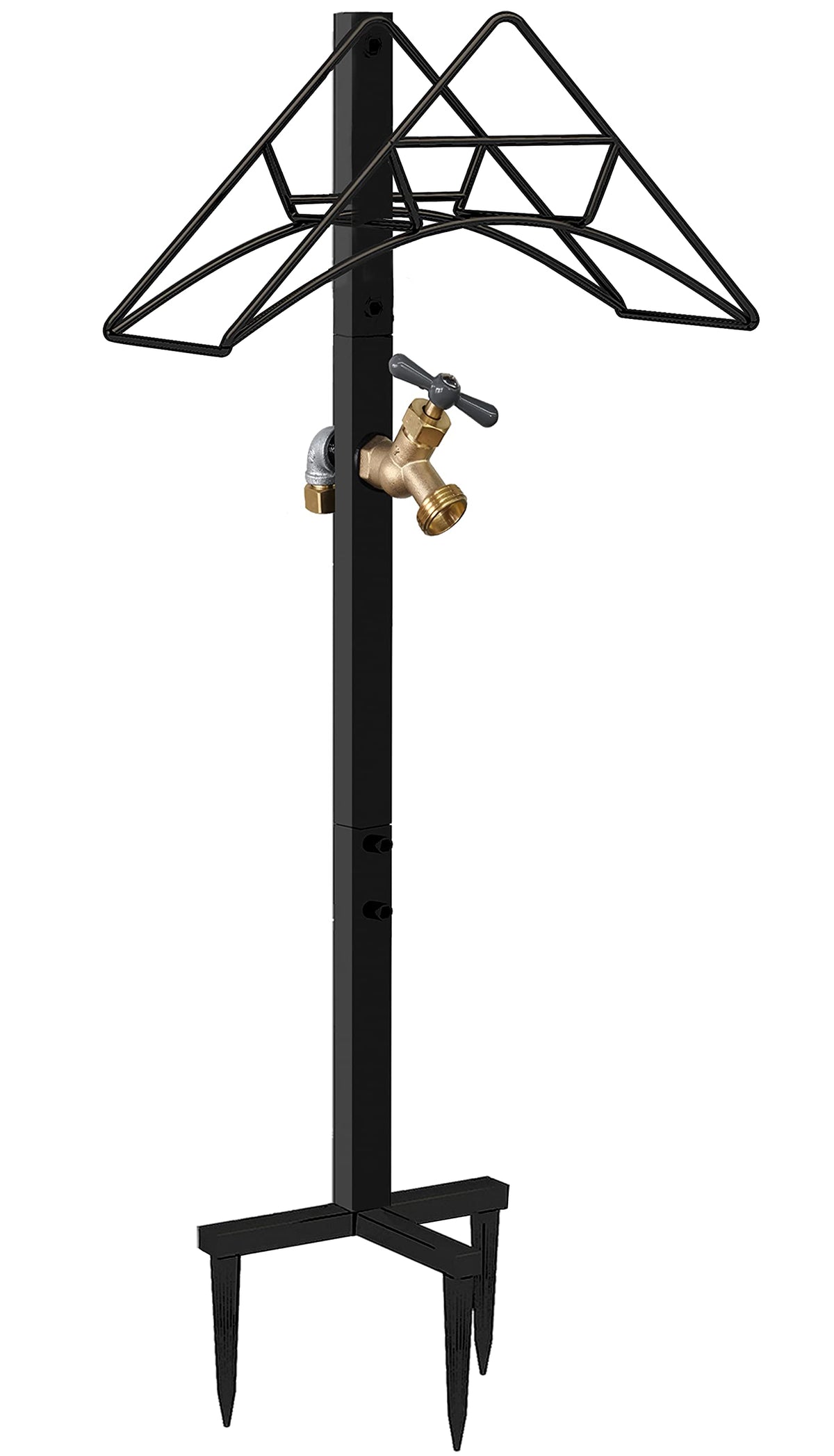Artigarden weatherproof outdoor hose stand withstands rain and sun for year-round use.