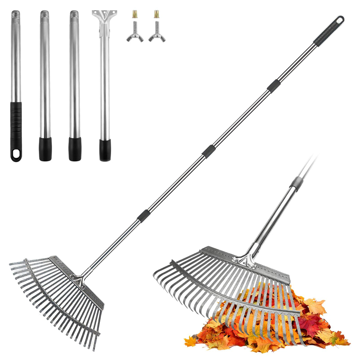 ARTIPOLY adjustable leaf rake with extendable handle for back-friendly yard cleanup