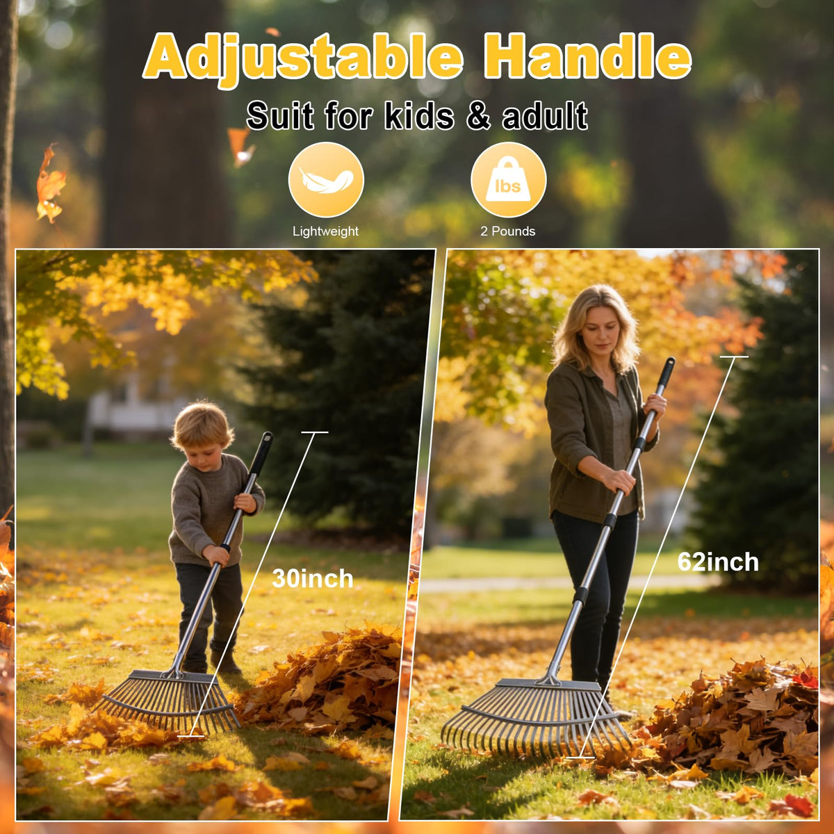 ARTIPOLY rake used for lawn, clippings, and flower beds in a tidy yard