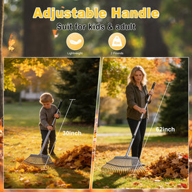 ARTIPOLY rake used for lawn, clippings, and flower beds in a tidy yard