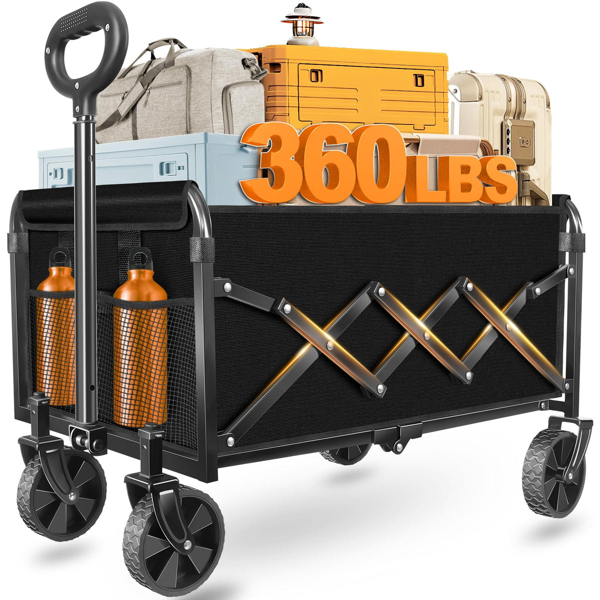 ARTIST'S DREAM foldable wagon front view emphasizes sturdy frame for groceries