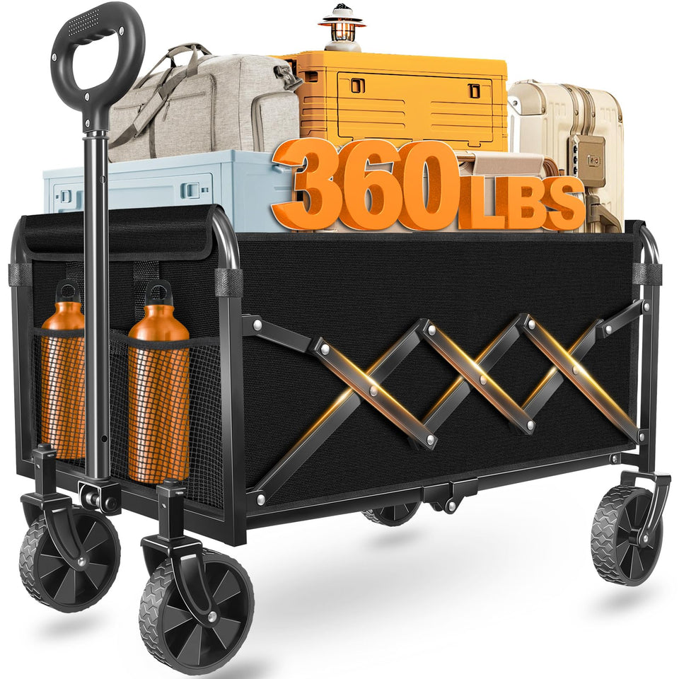 ARTIST'S DREAM foldable wagon front view emphasizes sturdy frame for groceries
