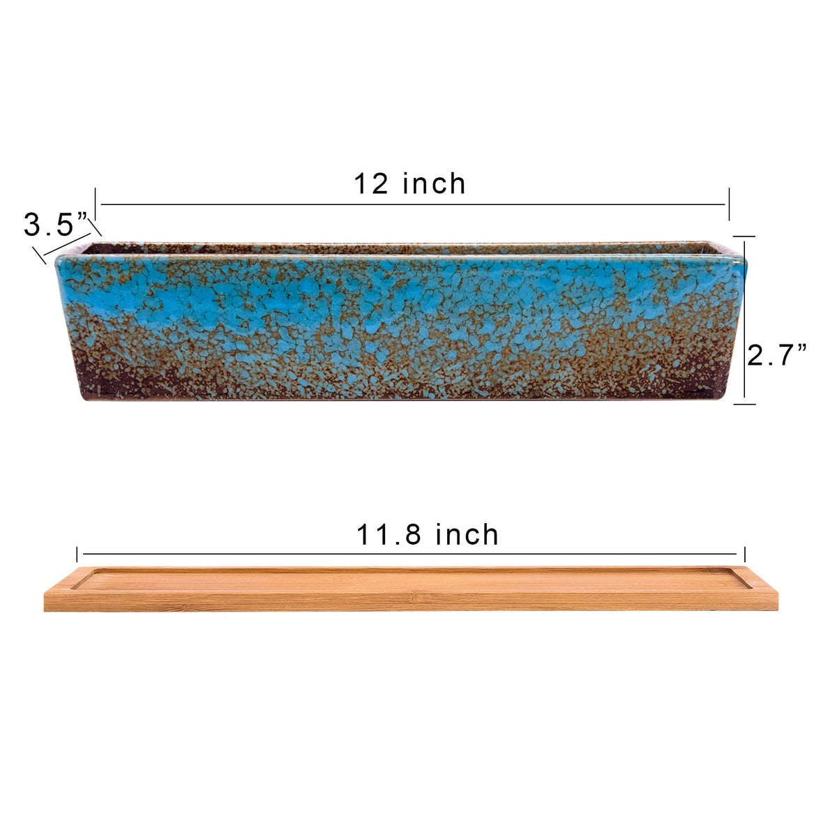 ARTKETTY bonsai pot shallow ceramic blue ideal for desks and windowsills.