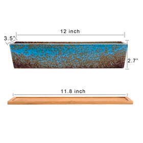 ARTKETTY bonsai pot shallow ceramic blue ideal for desks and windowsills.