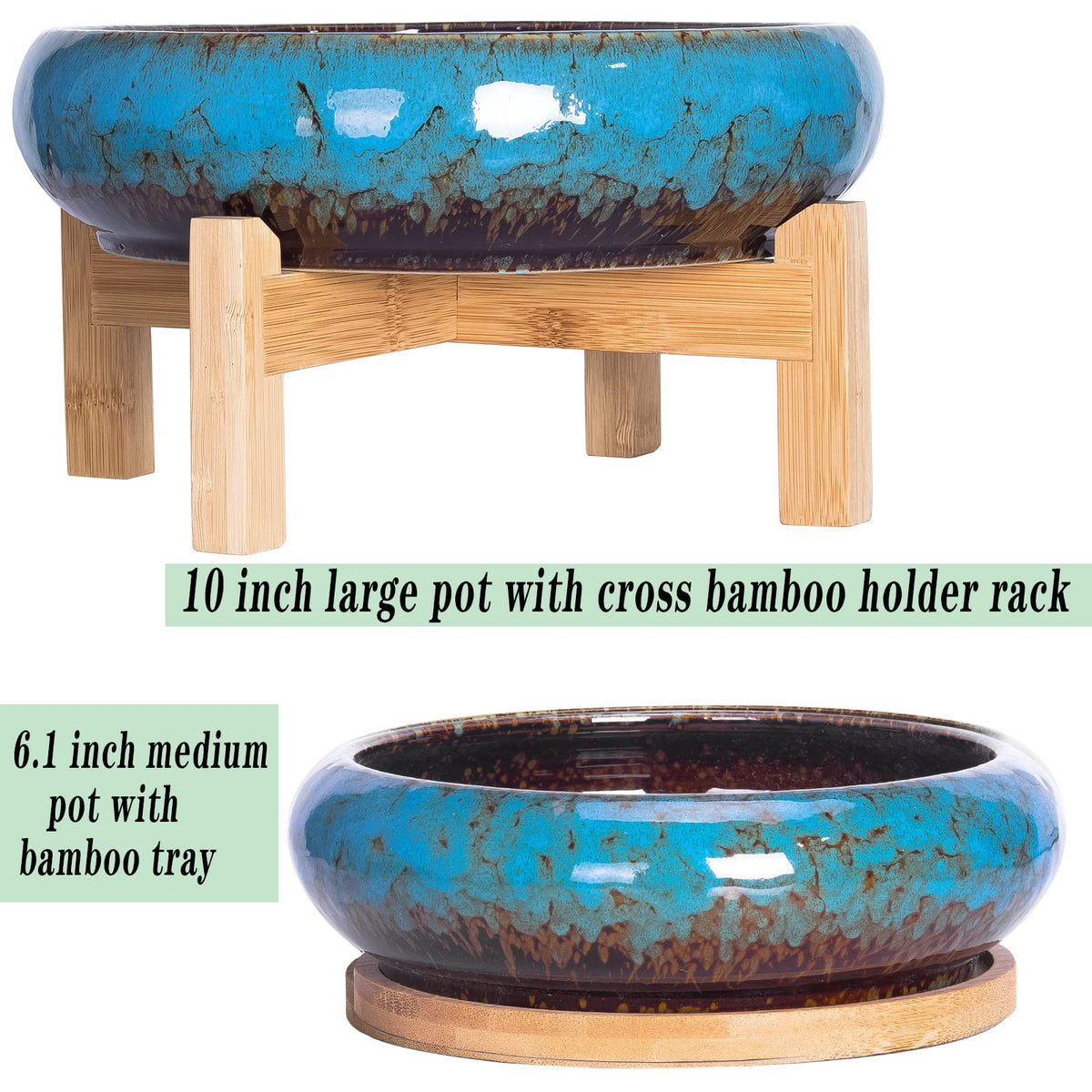 ARTKETTY 10 inch ceramic pot set offers ample space for succulents and small bonsai