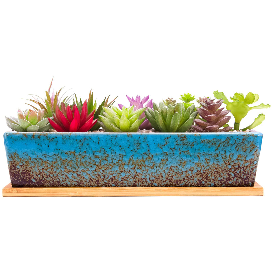 ARTKETTY succulent pots blue rectangle—ideal for vibrant indoor displays
