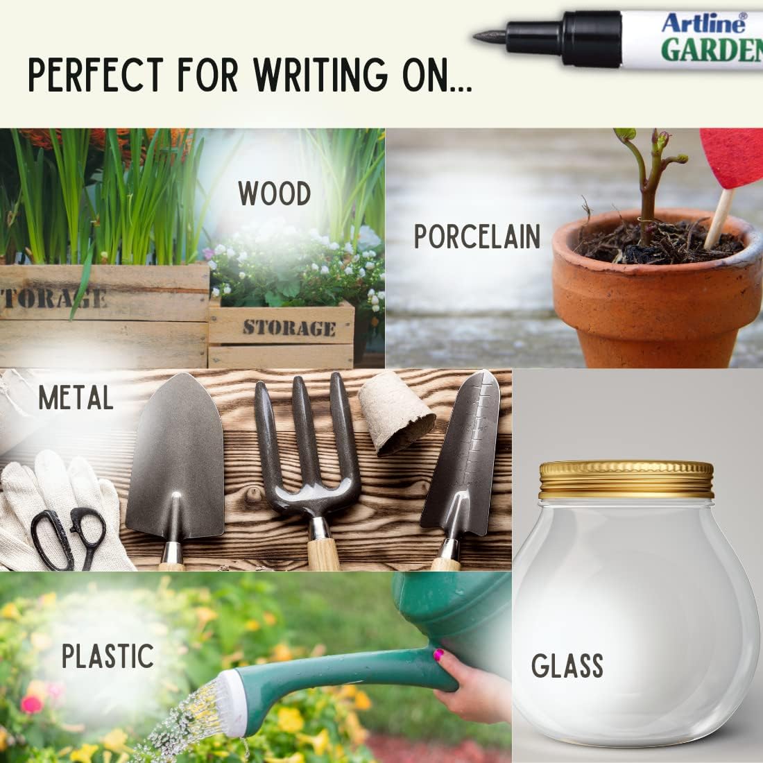 Artline inks resist water exposure to keep labels legible.