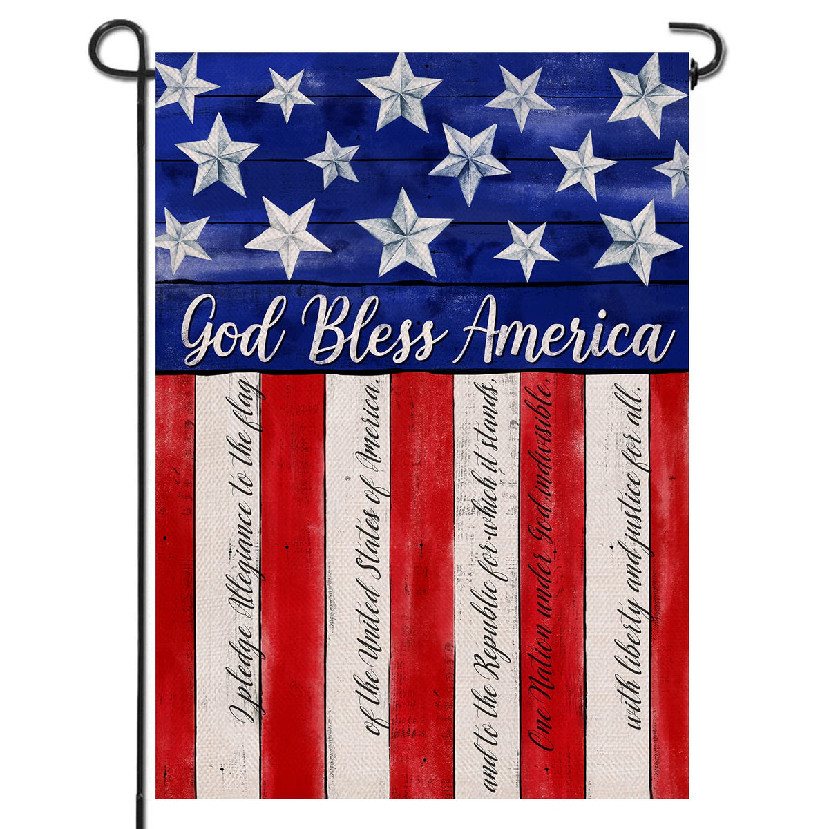 Artofy God Bless America flag, front view; ideal outdoor garden decor.