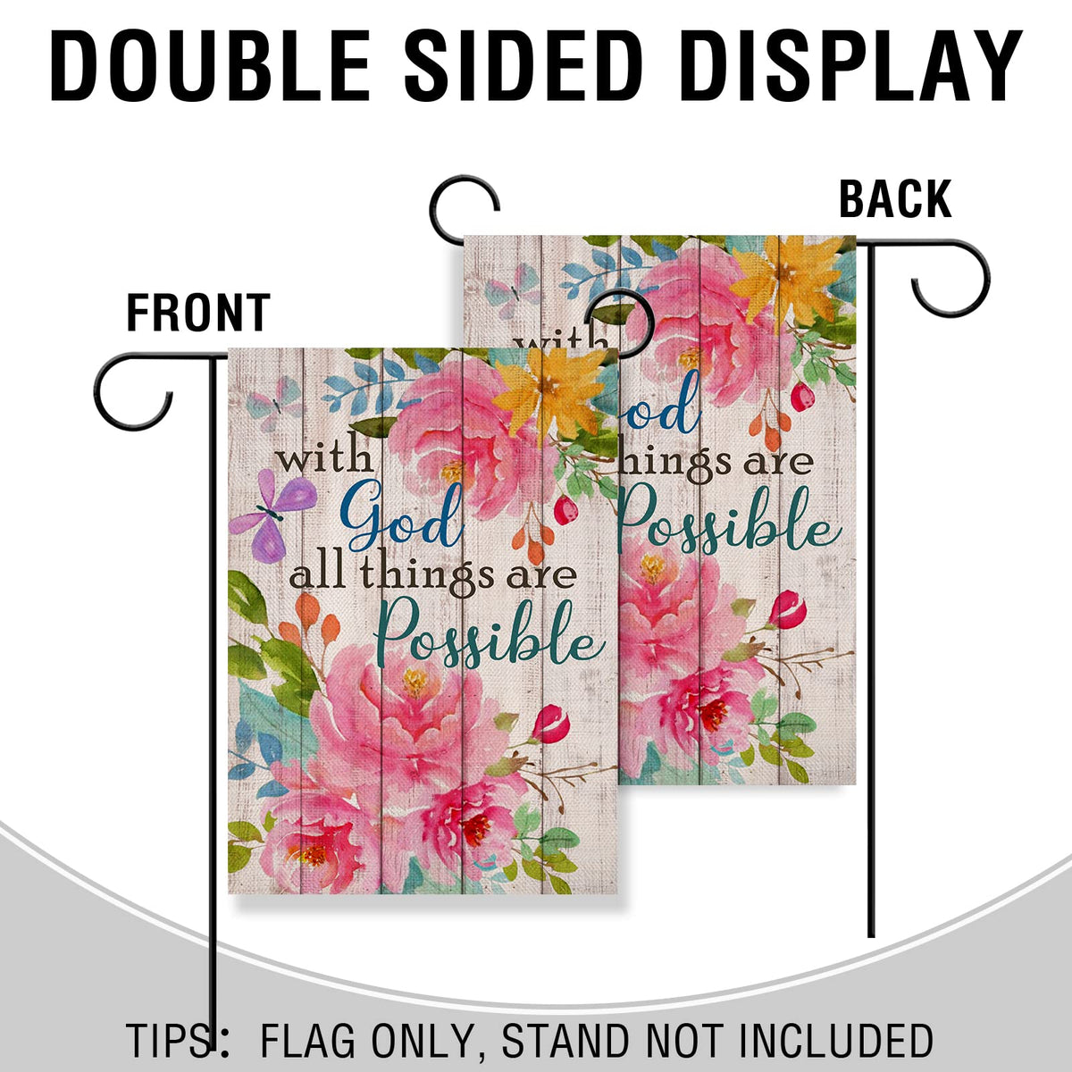 Artofy rustic-floral-sunset-flag brightens lawn with colorfast dye.