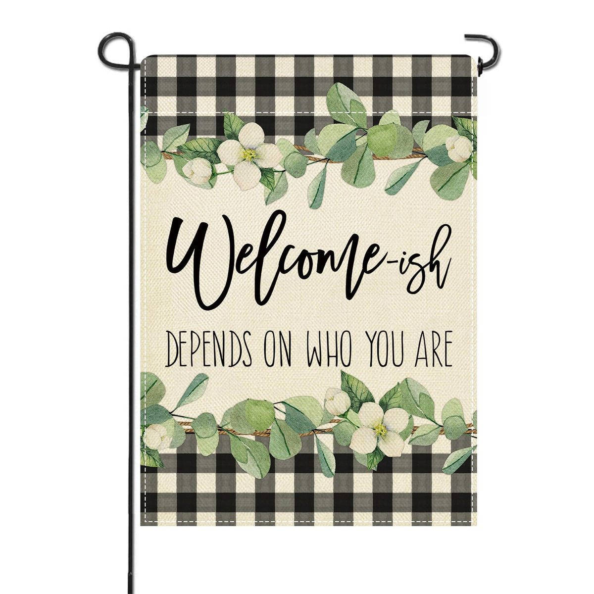Artofy Welcome-ish burlap flag adds rustic outdoor charm.