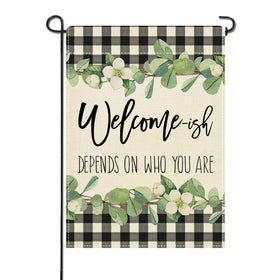 Artofy Welcome-ish burlap flag adds rustic outdoor charm.