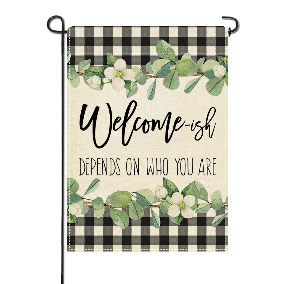 Artofy Welcome-ish burlap flag adds rustic outdoor charm.
