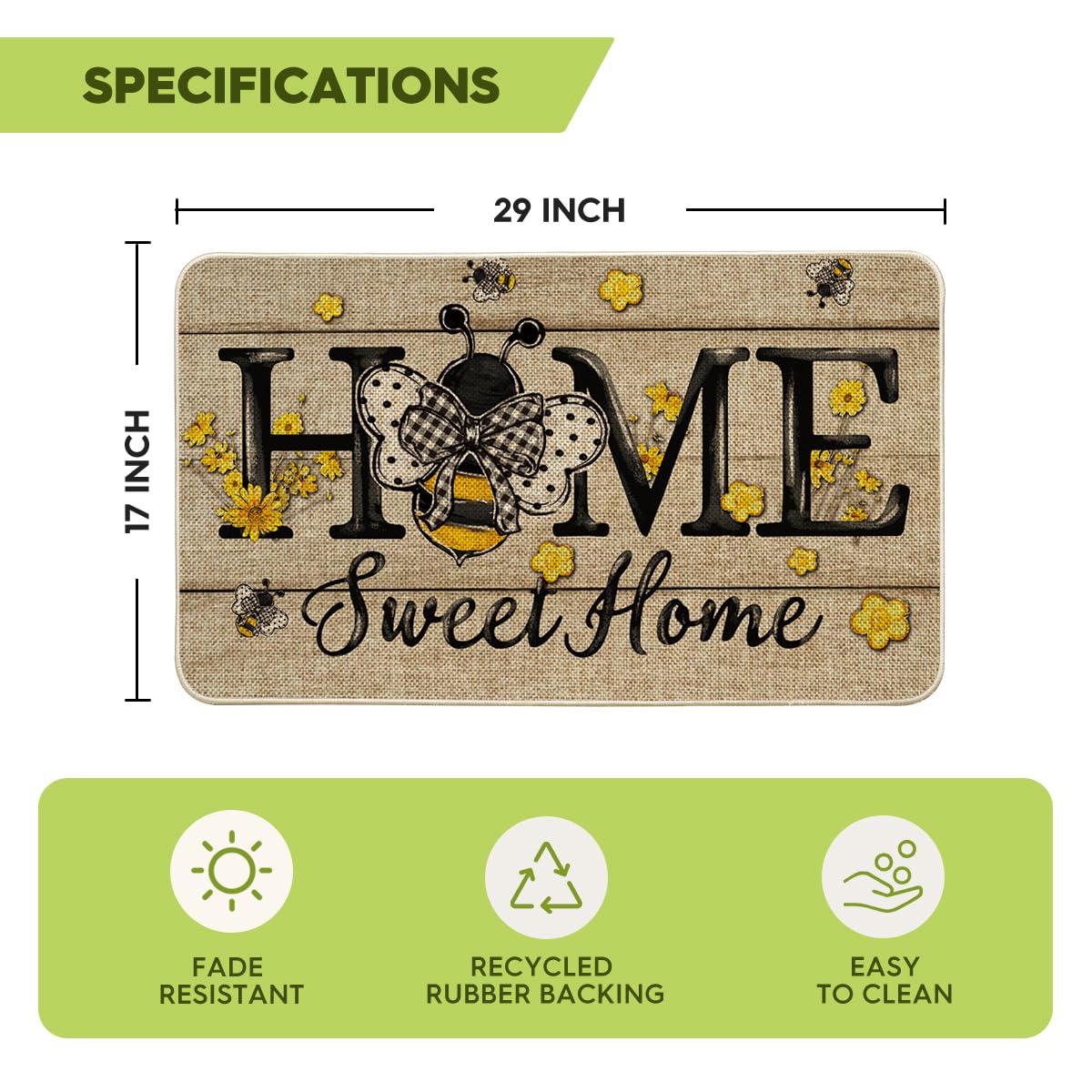 Artoid Mode Bee Daisy doormat easy to clean with hose or soap
