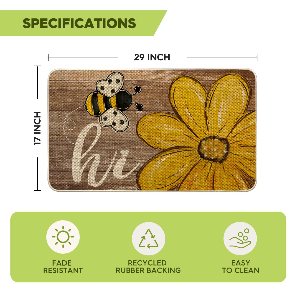 Artoid Mode Bee Daisy Hi Spring Doormat easy-clean surface after dirt