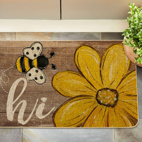 Artoid Mode Bee Daisy Hi Spring Doormat pattern close-up for seasonal decor
