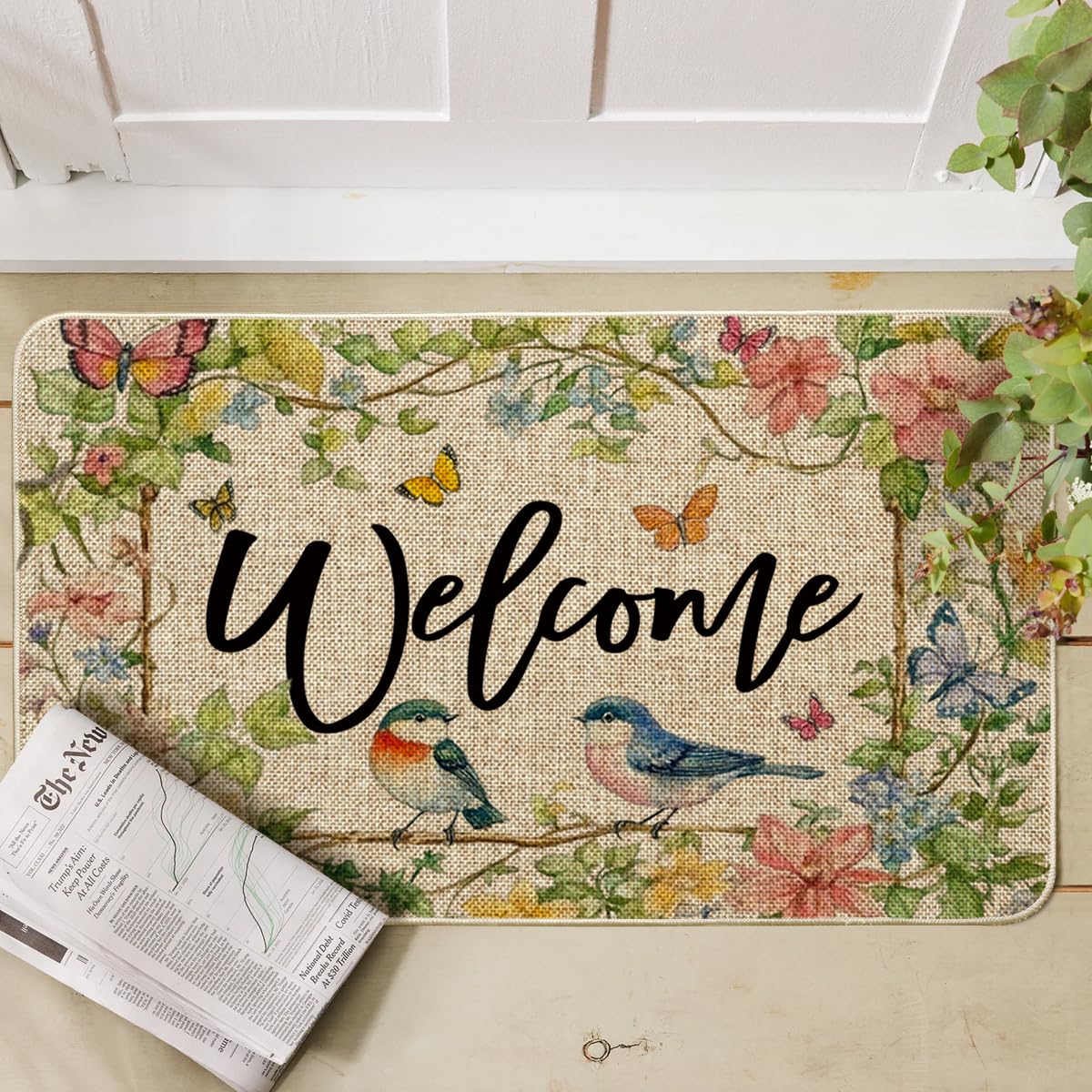Artoid Mode entryway mat shown on a porch, versatile for indoor-outdoor use.