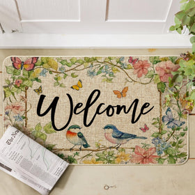 Artoid Mode entryway mat shown on a porch, versatile for indoor-outdoor use.