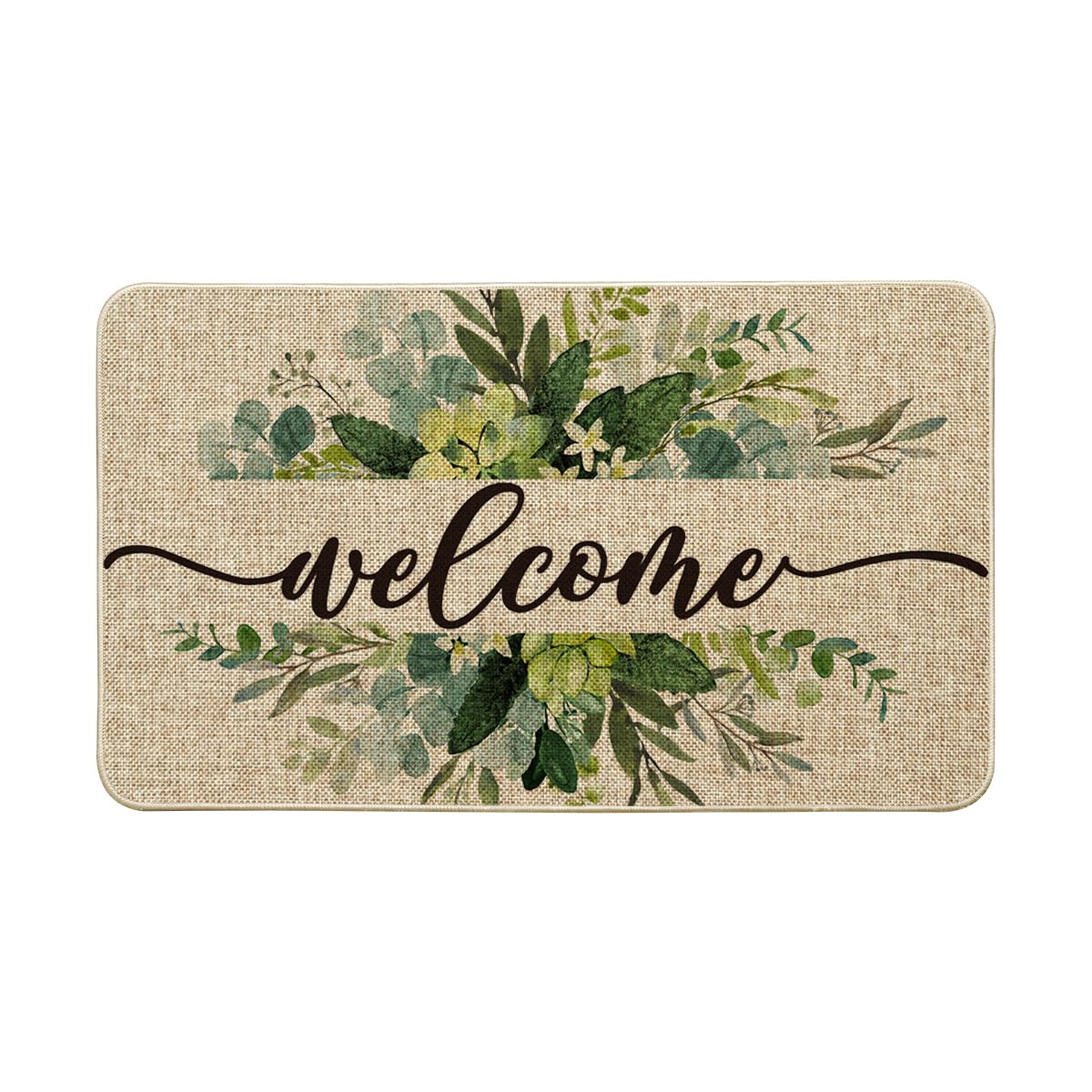 Artoid Mode eucalyptus floral leaves doormat, front view, adds seasonal curb appeal.