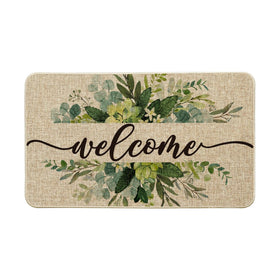 Artoid Mode eucalyptus floral leaves doormat, front view, adds seasonal curb appeal.