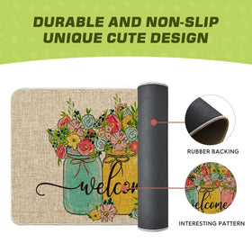 Artoid Mode Hello Spring doormat in indoor corner setting for versatile placement