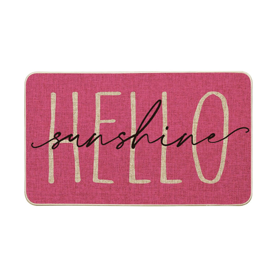 Artoid Mode Pink Hello Sunshine doormat front view inviting entryways with seasonal charm