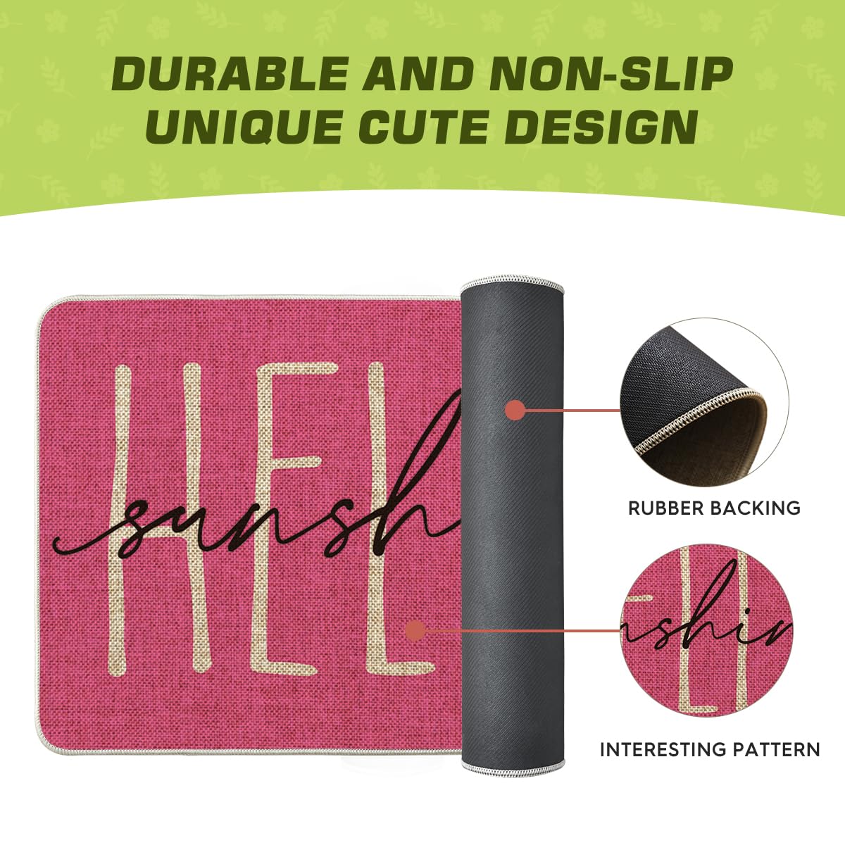 Non-slip rubber backing keeps the mat steady on varied outdoor surfaces