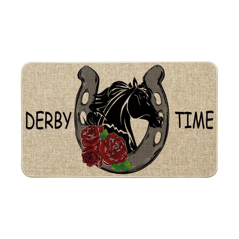Artoid Mode Roses Horseshoe Derby Time doormat front view greets guests with seasonal charm.