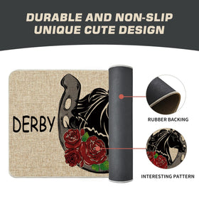Artoid Mode Roses Horseshoes Derby Time doormat material closeup reveals easy-clean rubber blend.
