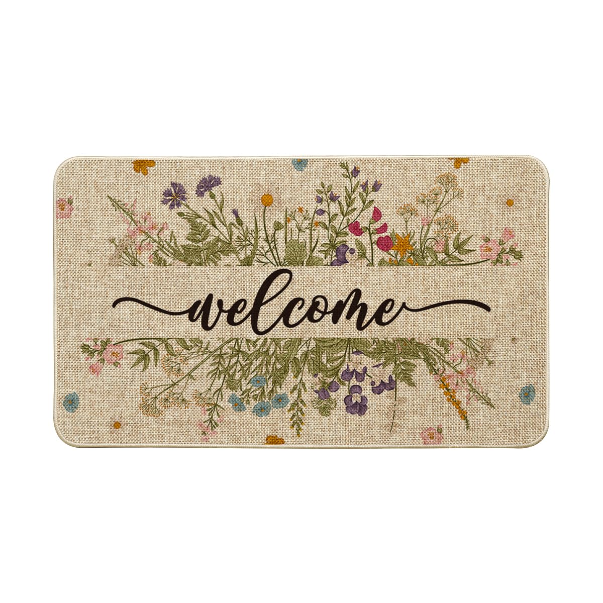 Artoid Mode wild flowers welcome spring doormat for indoor and outdoor entryways.