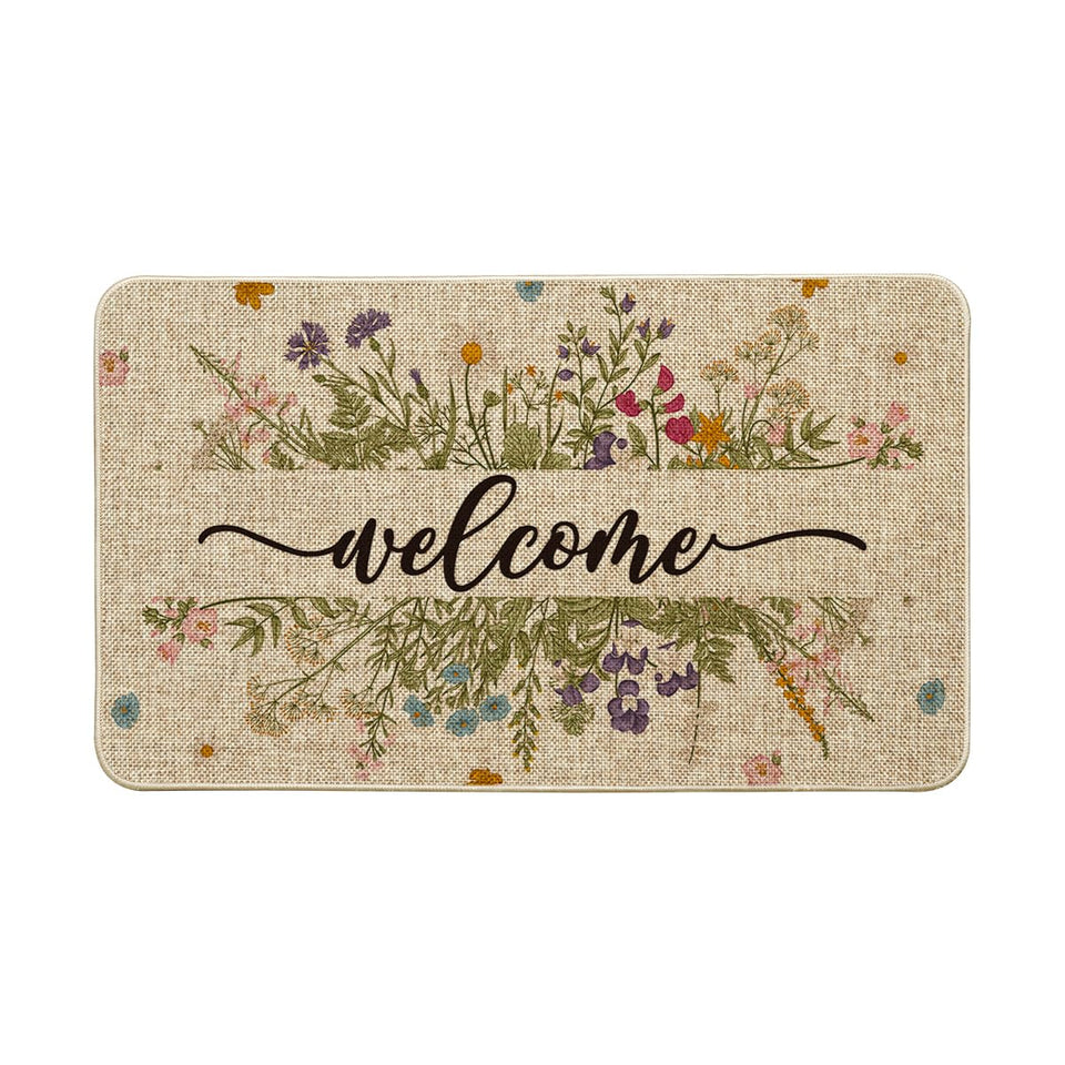 Artoid Mode wild flowers welcome spring doormat for indoor and outdoor entryways.