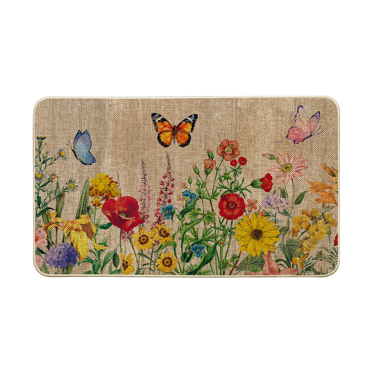 Artoid Mode wood flowers butterfly spring doormat at porch, welcoming guests with seasonal charm