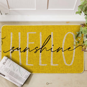 Artoid Mode Yellow Hello Sunshine doormat entryway setup creates welcoming vibe and easy maintenance.