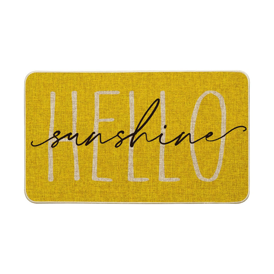 Artoid Mode Yellow Hello Sunshine doormat front view enhances curb appeal and quick cleanups.