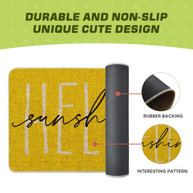 Artoid Mode Yellow Hello Sunshine doormat rubber back prevents slipping and floor protection.