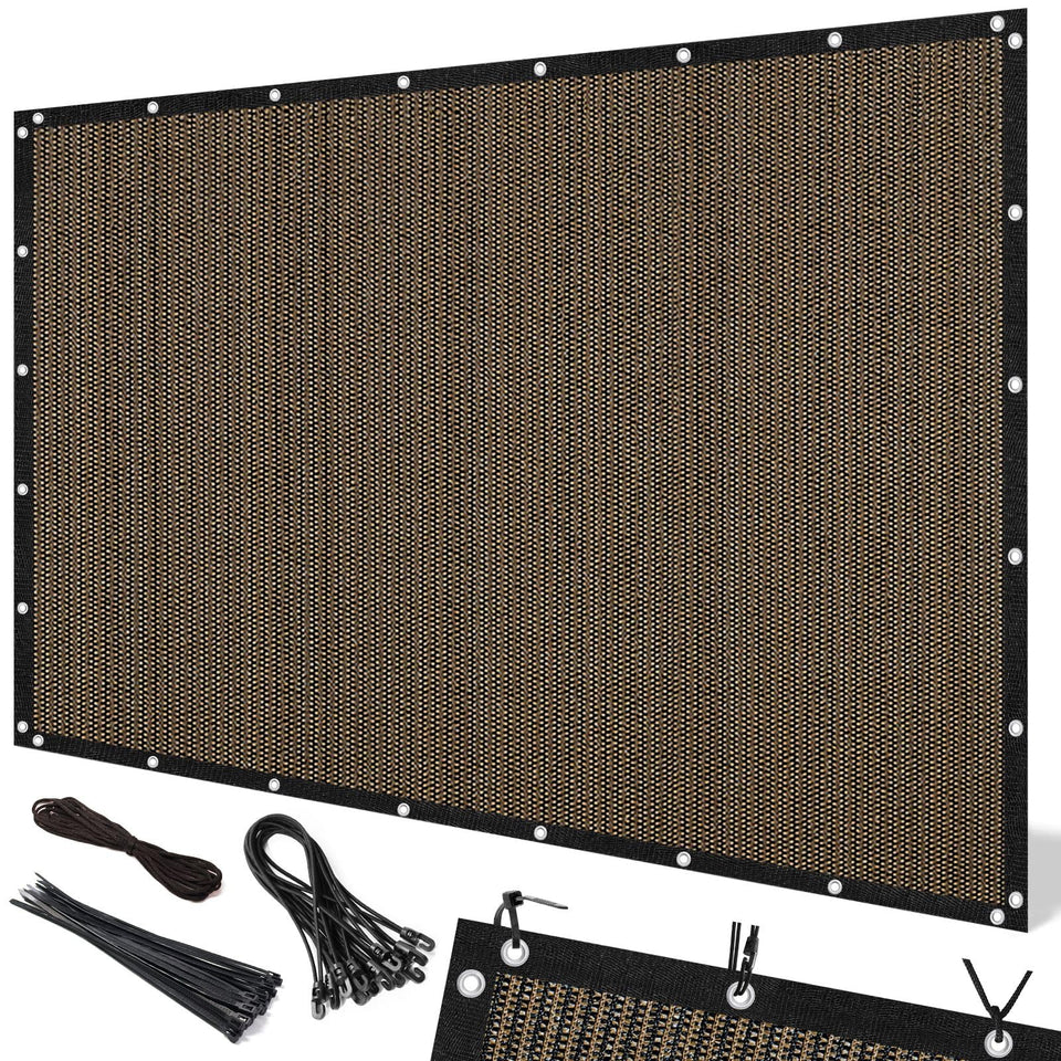 Artpuch 90% sun shade cloth over patio for cooler, comfortable seating.