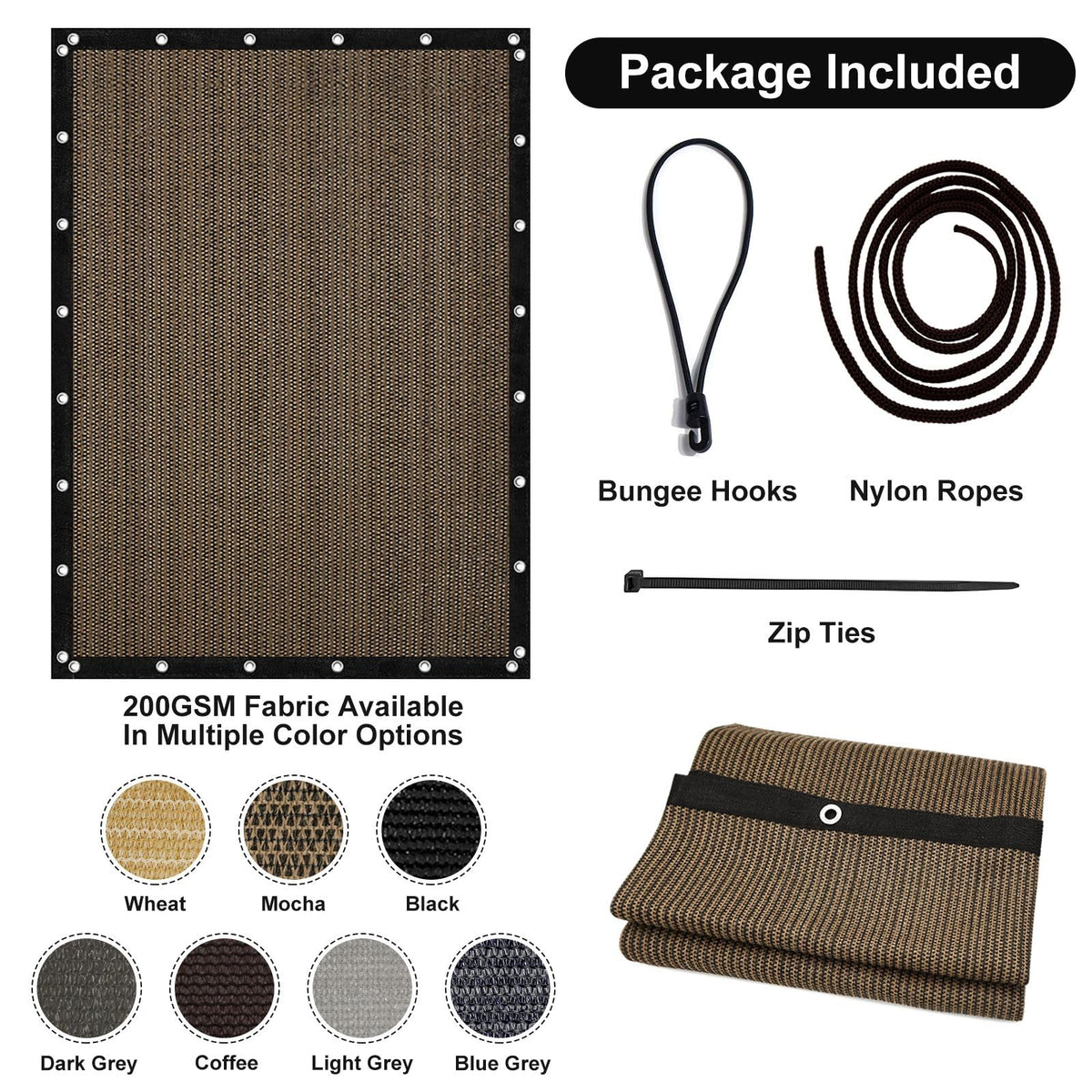 Artpuch mocha shade fabric adds warm tone to patios and decks.