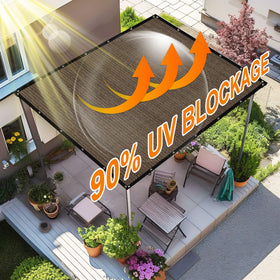 Artpuch UV-blocking shade fabric reducing glare under a bright canopy.