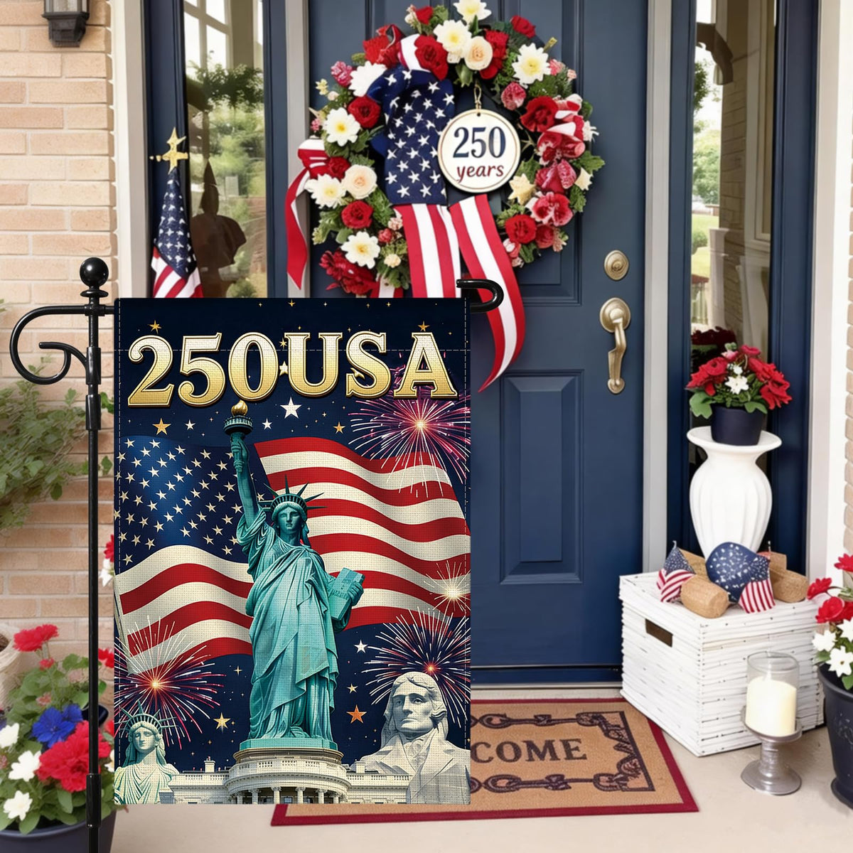 Artscope Burlap-texture garden flag adds rustic charm to yard.