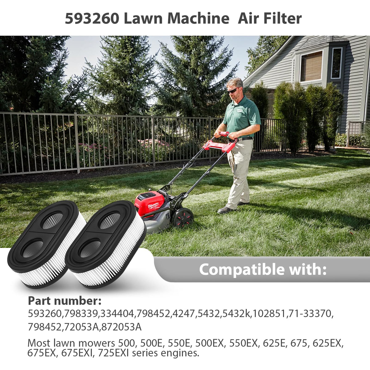 ARTSHU air filter compatibility with 500–725EXI series supports easier mower maintenance.