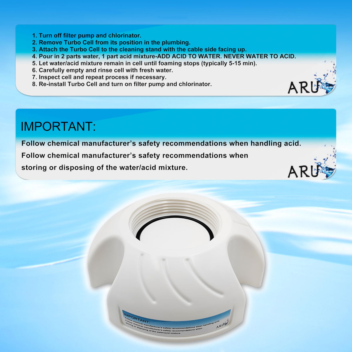ARU cleaning stand kit includes stand and two O-rings for quick setup