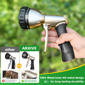 ARXIVE hose nozzle with 3/4 inch GHT fitting for universal compatibility.