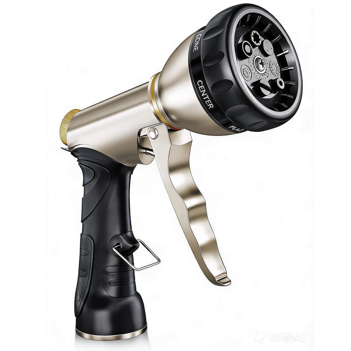 ARXIVE garden hose nozzle in sturdy metal construction for durable outdoor watering.