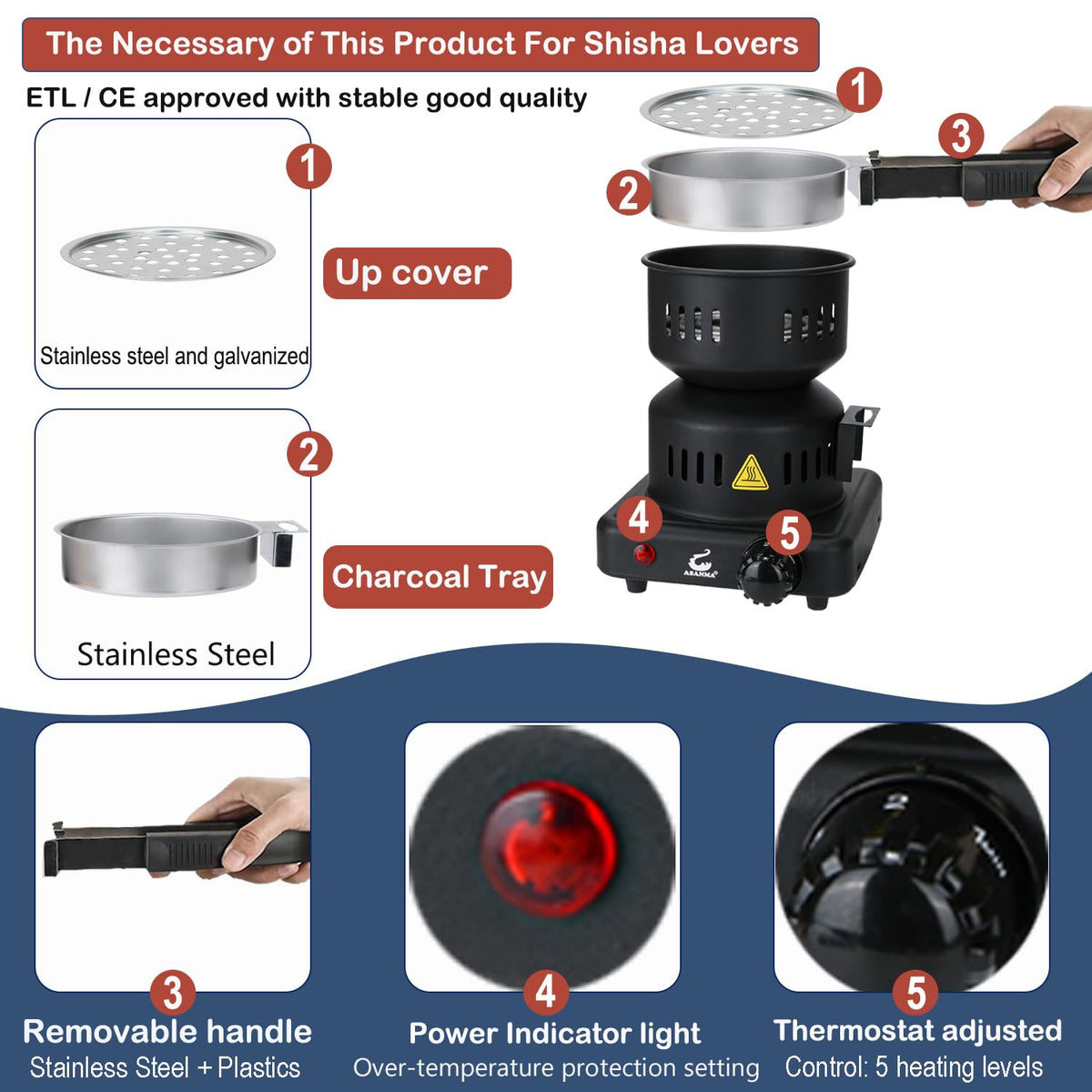 ASANMA electric coal stove in compact design suitable for small spaces