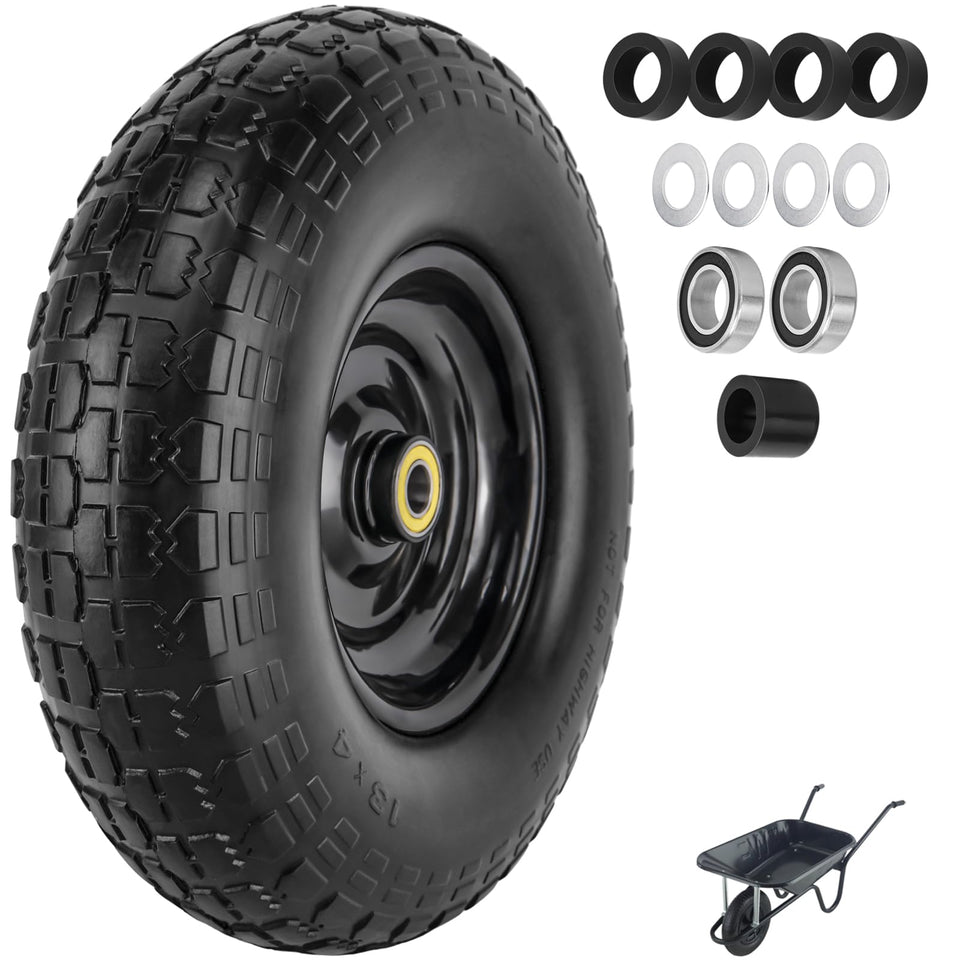 ASDFGHT flat-free tire 13x3.5in enhances wheelbarrow stability on uneven terrain