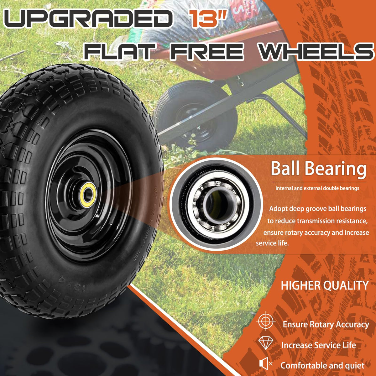 ASDFGHT solid tire with axle compatibility for easy wheelbarrow upgrades