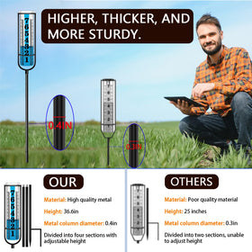 Asenron rain gauge adjustable height highlights easy setup to fit yard or fence.